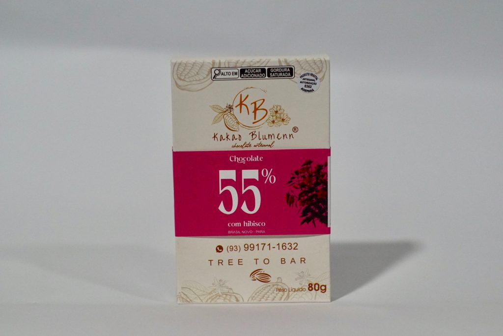 Chocolate 55% cacau com hibisco Kakao Blumenn – barra artesanal