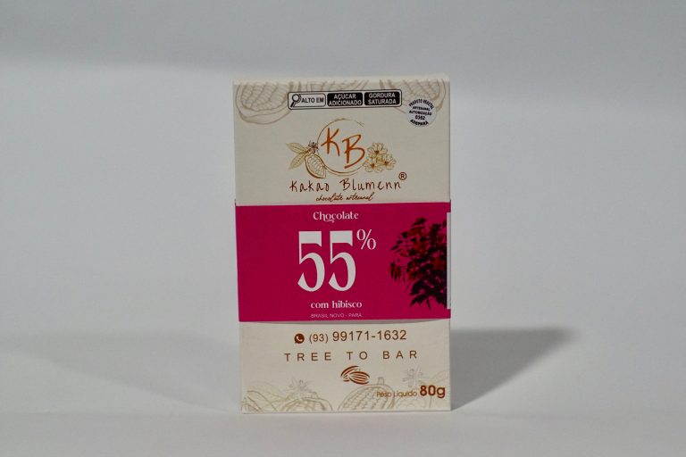Chocolate 55% cacau com hibisco Kakao Blumenn – barra artesanal