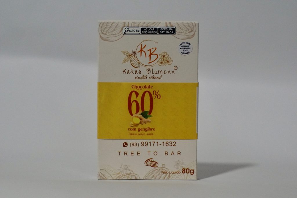 Chocolate 60% cacau com gengibre Kakao Blumenn – barra artesanal