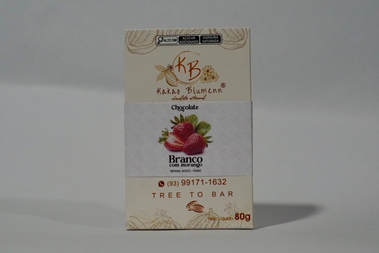 Chocolate branco com morango Kakao Blumenn – barra artesanal